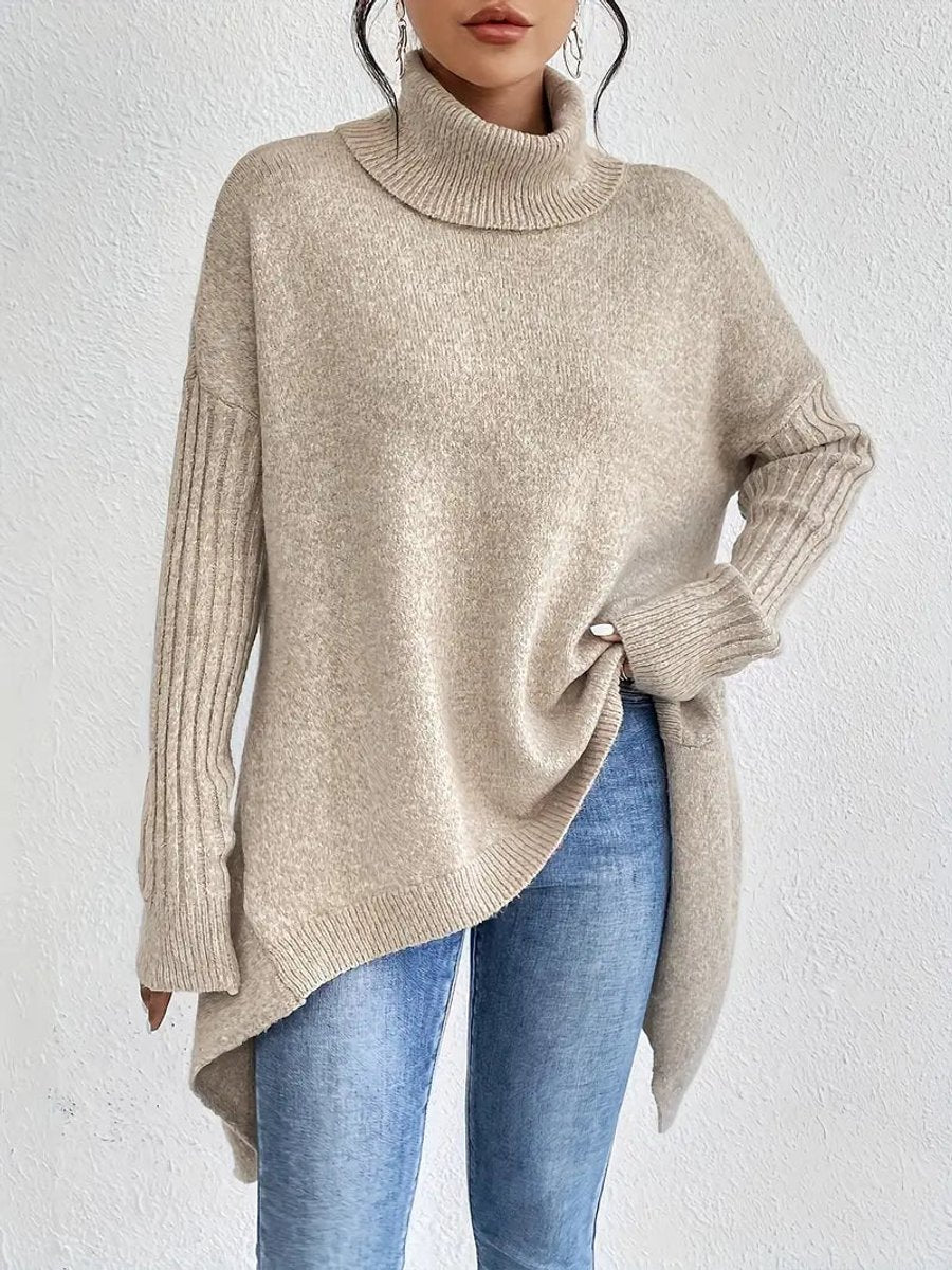 Gwenn | Pull élégant col roulé oversize en maille côtelé pour femme