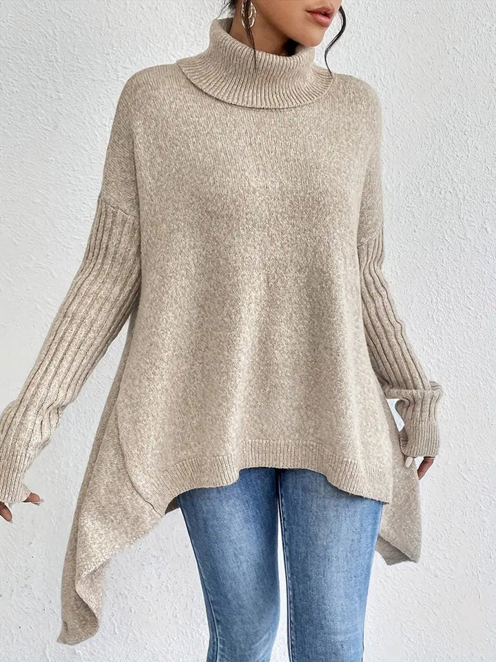 Gwenn | Pull élégant col roulé oversize en maille côtelé pour femme