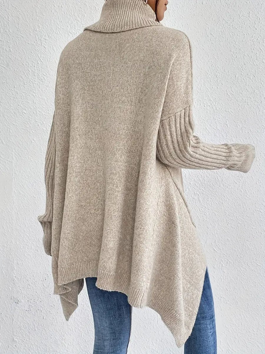Gwenn | Pull élégant col roulé oversize en maille côtelé pour femme