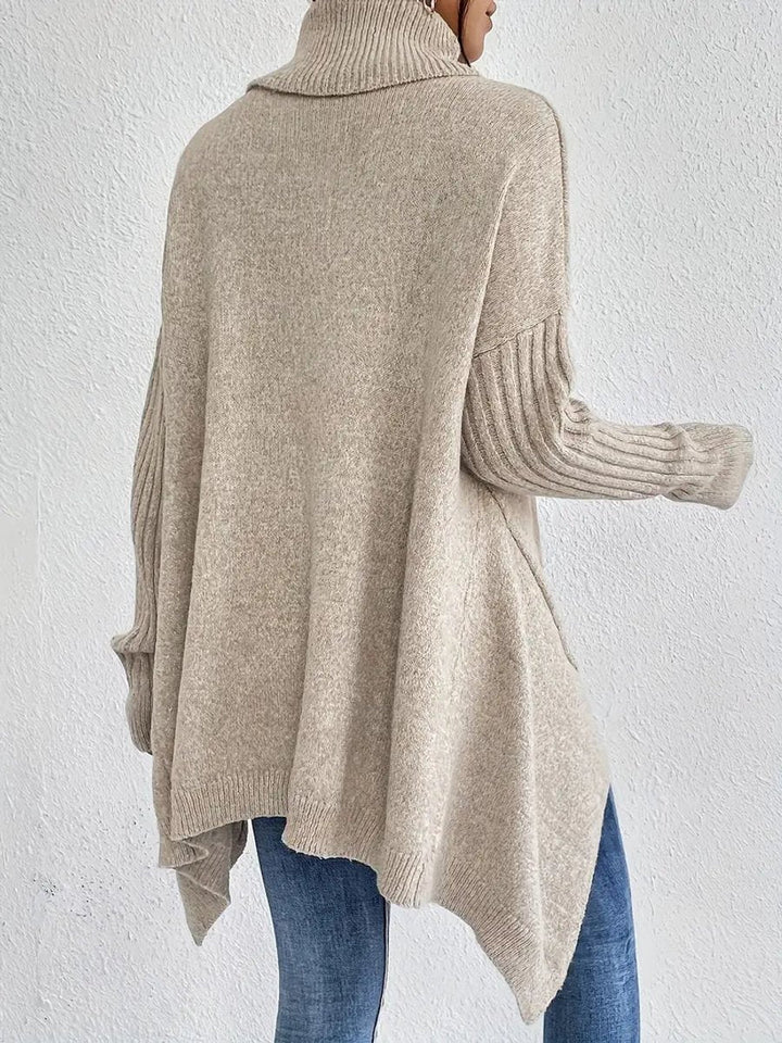 Gwenn | Pull élégant col roulé oversize en maille côtelé pour femme