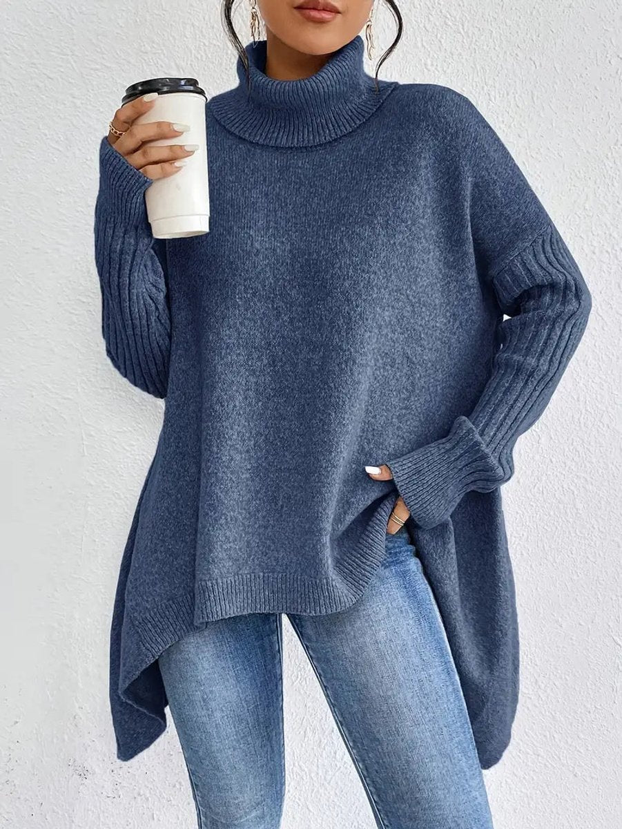 Gwenn | Pull élégant col roulé oversize en maille côtelé pour femme