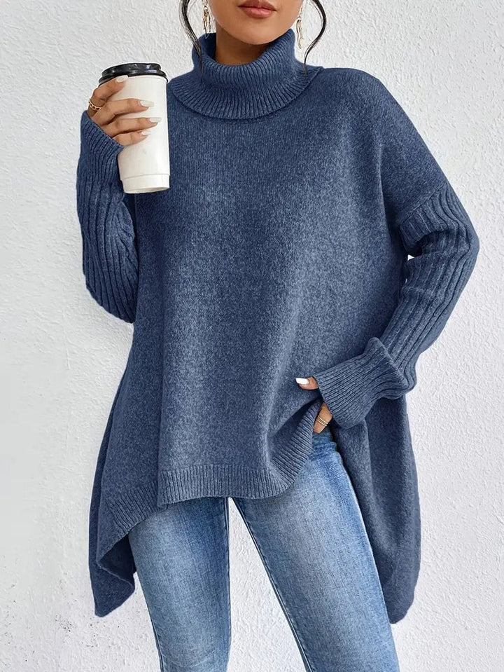 Gwenn | Pull élégant col roulé oversize en maille côtelé pour femme