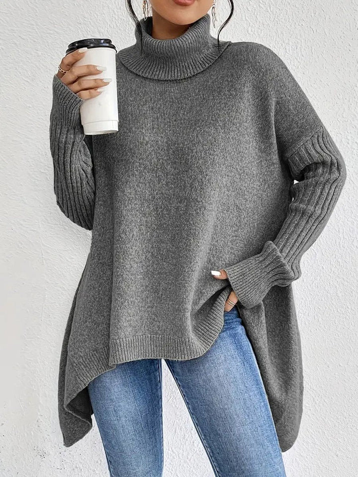 Gwenn | Pull élégant col roulé oversize en maille côtelé pour femme