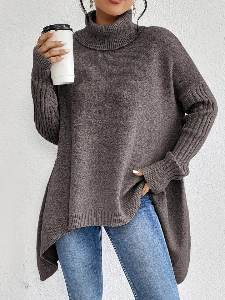Gwenn | Pull élégant col roulé oversize en maille côtelé pour femme