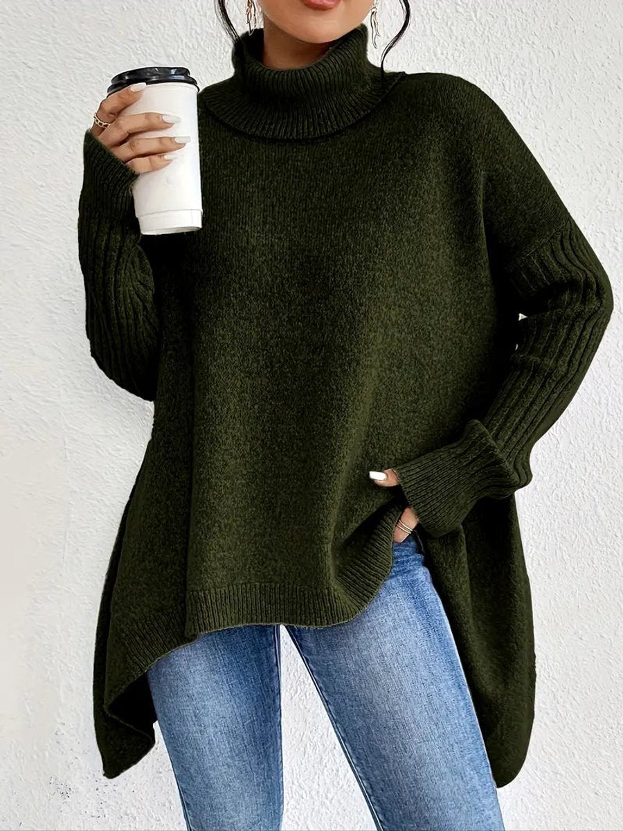 Gwenn | Pull élégant col roulé oversize en maille côtelé pour femme