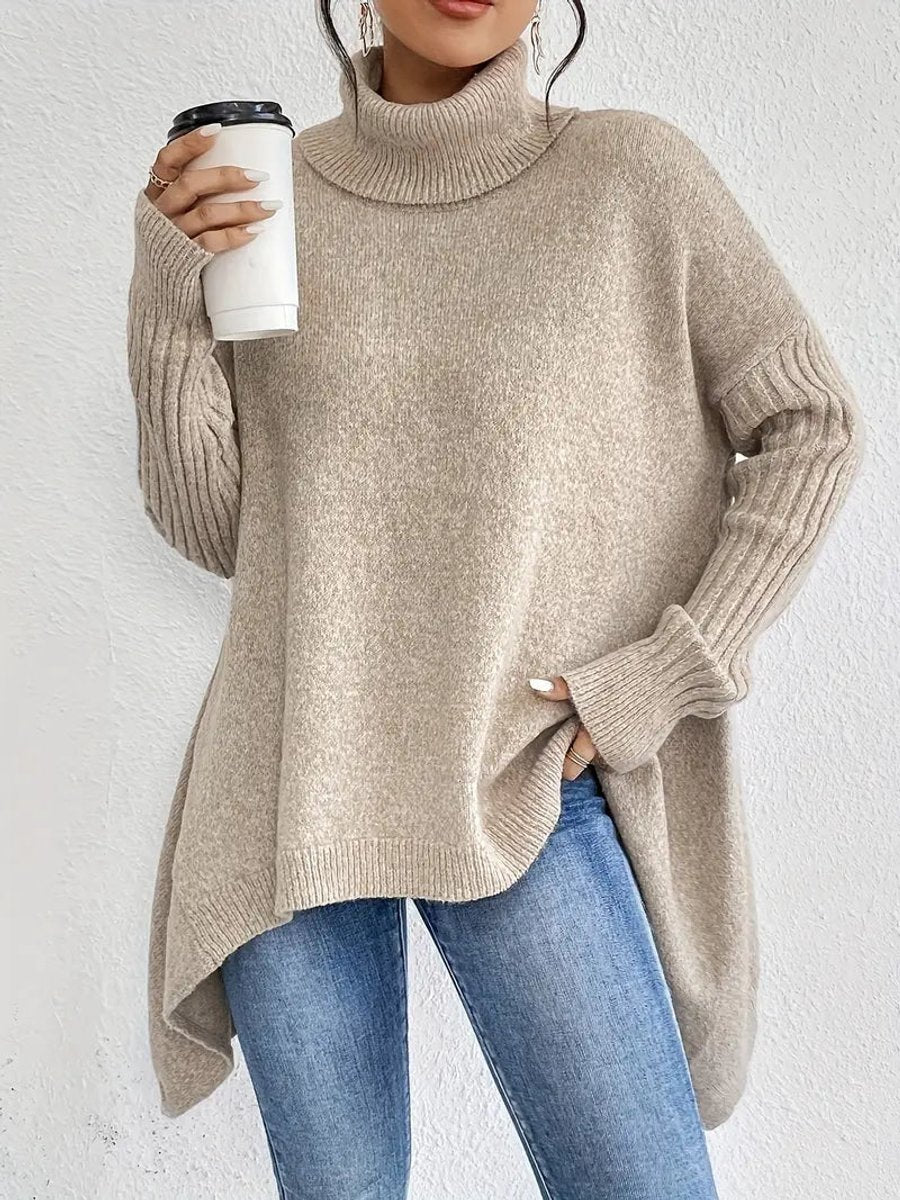 Gwenn | Pull élégant col roulé oversize en maille côtelé pour femme