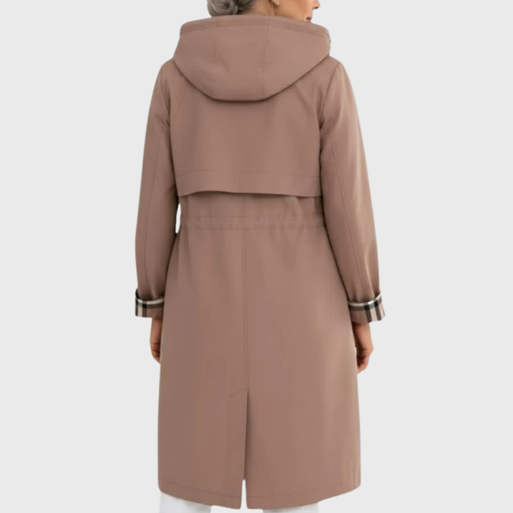 Lilas | Trench élégant long zippé à capuche avec cordon à la taille pour femme