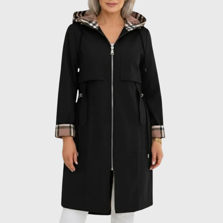Lilas | Trench élégant long zippé à capuche avec cordon à la taille pour femme