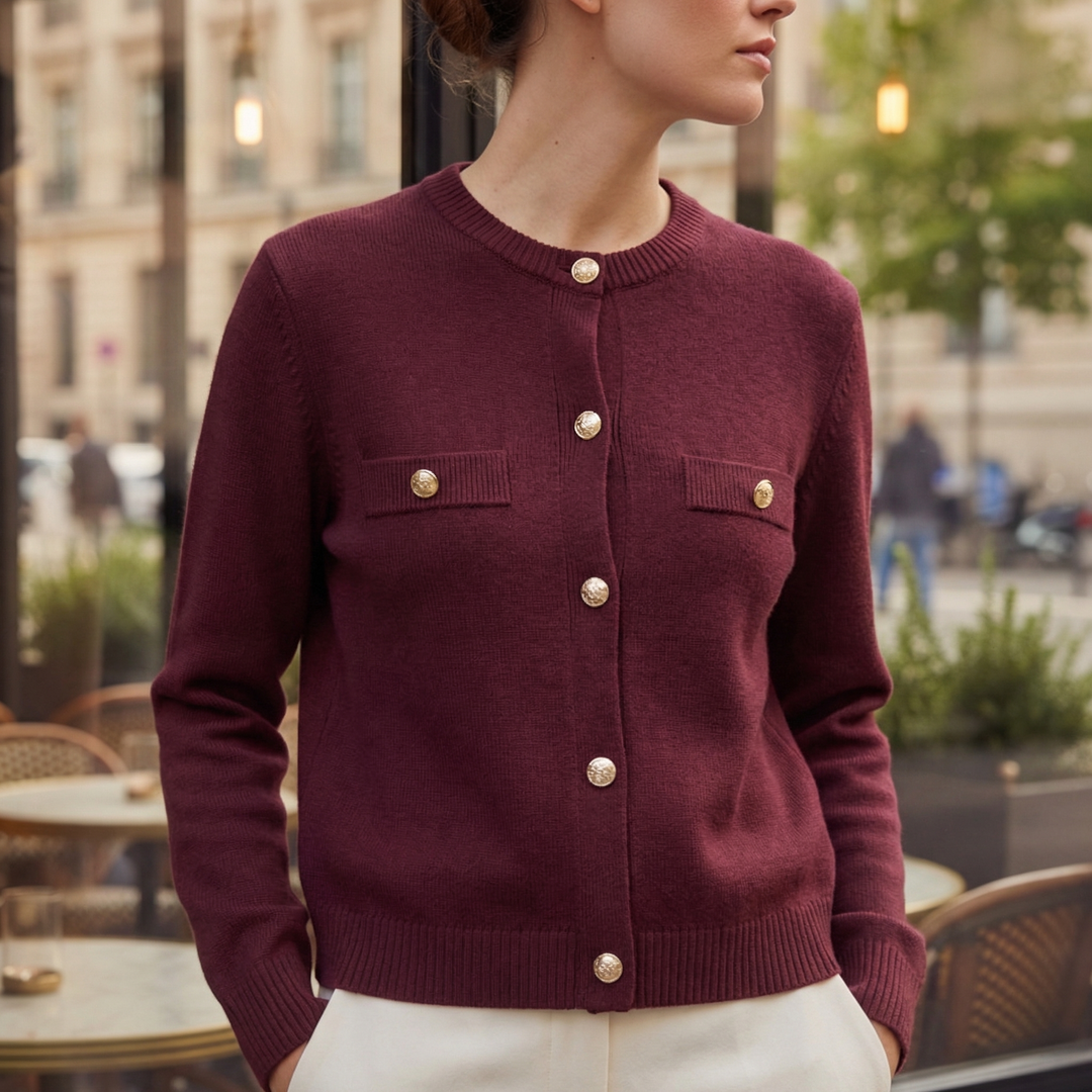 Enora | Cardigan chic en maille à col rond poitrine pour femme