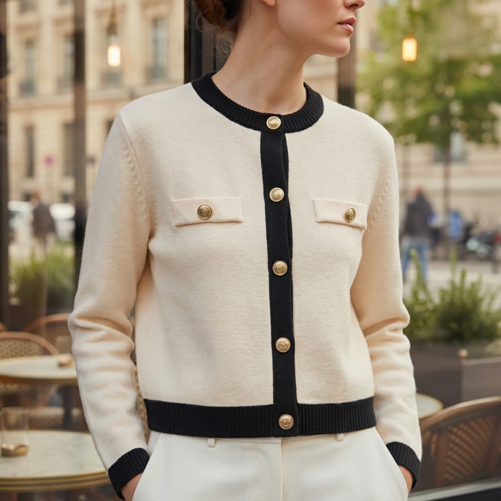 Enora | Cardigan chic en maille à col rond poitrine pour femme