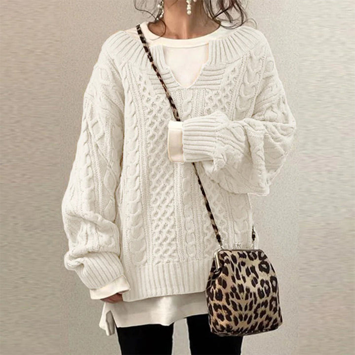 Éléonore | Pull chic oversize en maille à torsades à col V pour femme