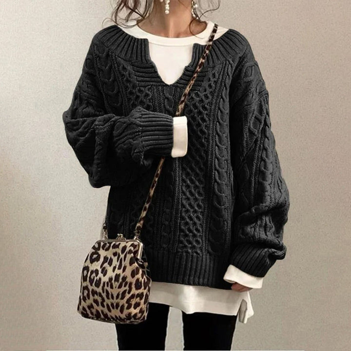 Éléonore | Pull chic oversize en maille à torsades à col V pour femme
