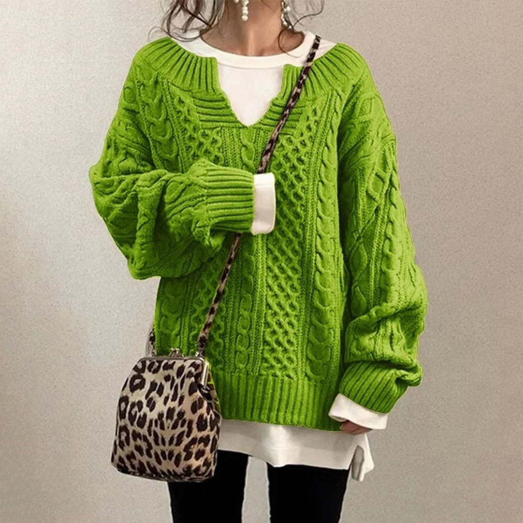 Éléonore | Pull chic oversize en maille à torsades à col V pour femme