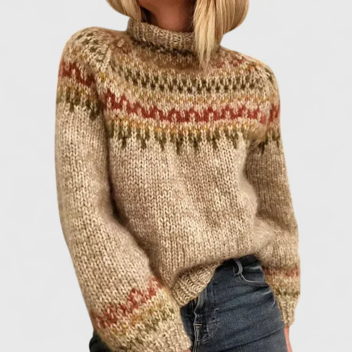 Nathalie | Pull élégant en maille jacquard col roulé pour femme
