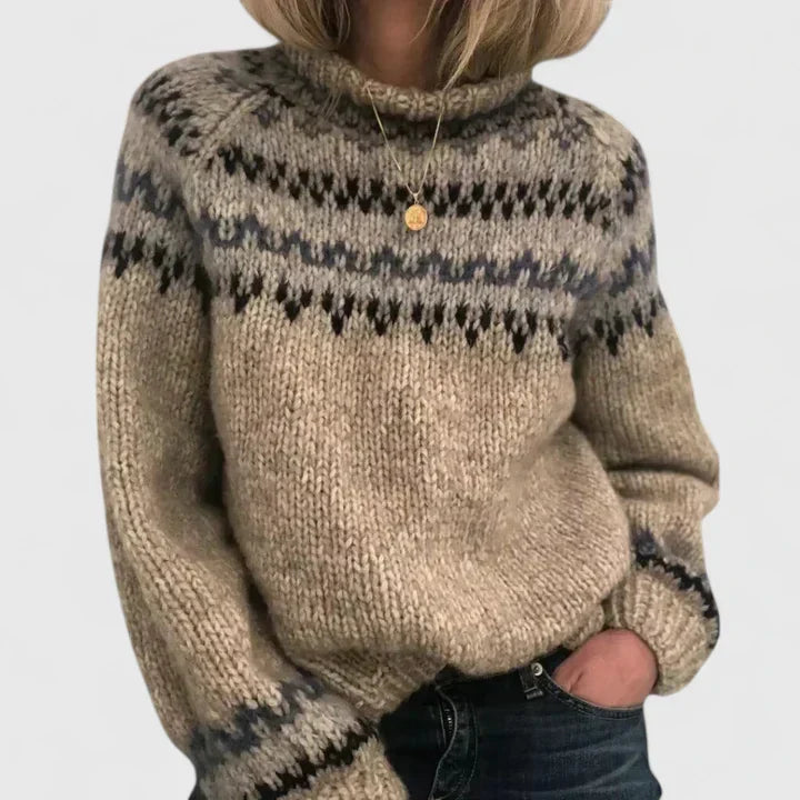 Nathalie | Pull élégant en maille jacquard col roulé pour femme