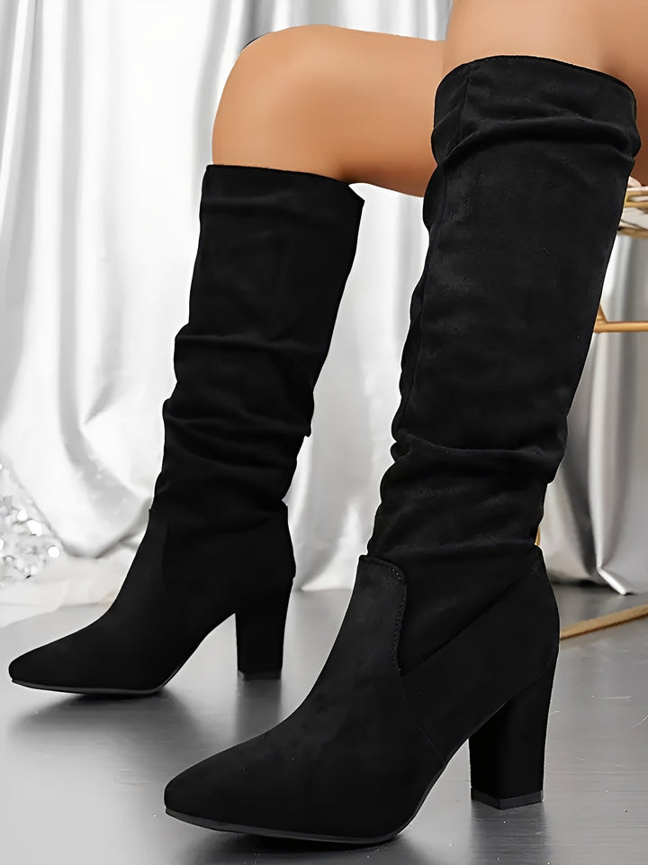 Renée | Bottes élégantes beiges hautes à talon bout pointu pour femme