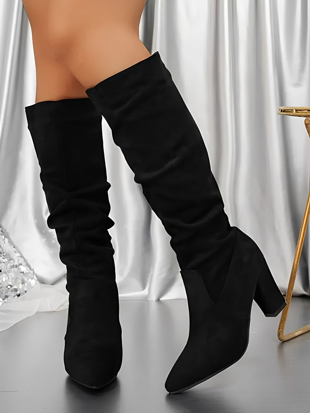 Renée | Bottes élégantes beiges hautes à talon bout pointu pour femme