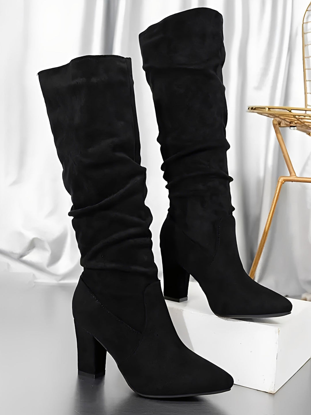Renée | Bottes élégantes beiges hautes à talon bout pointu pour femme