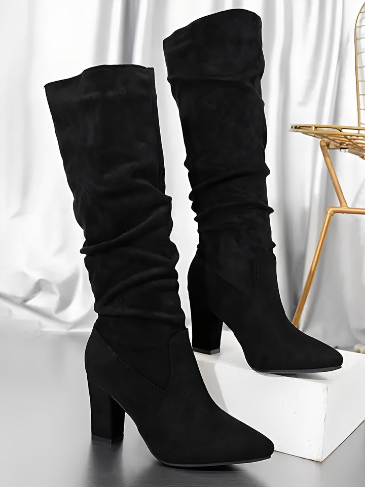 Renée | Bottes élégantes beiges hautes à talon bout pointu pour femme