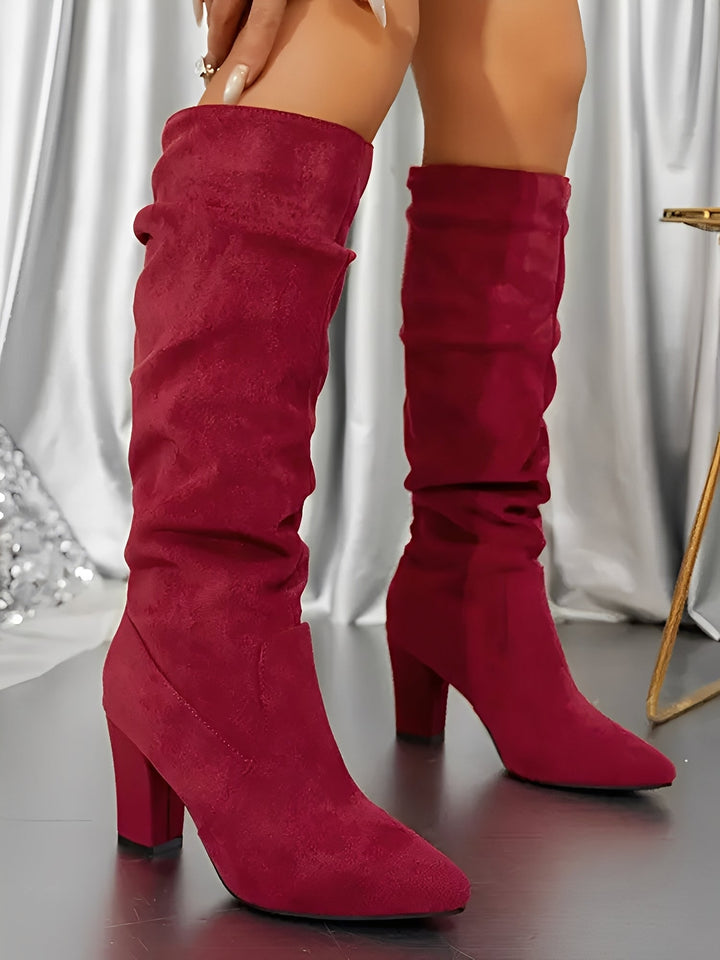 Renée | Bottes élégantes beiges hautes à talon bout pointu pour femme