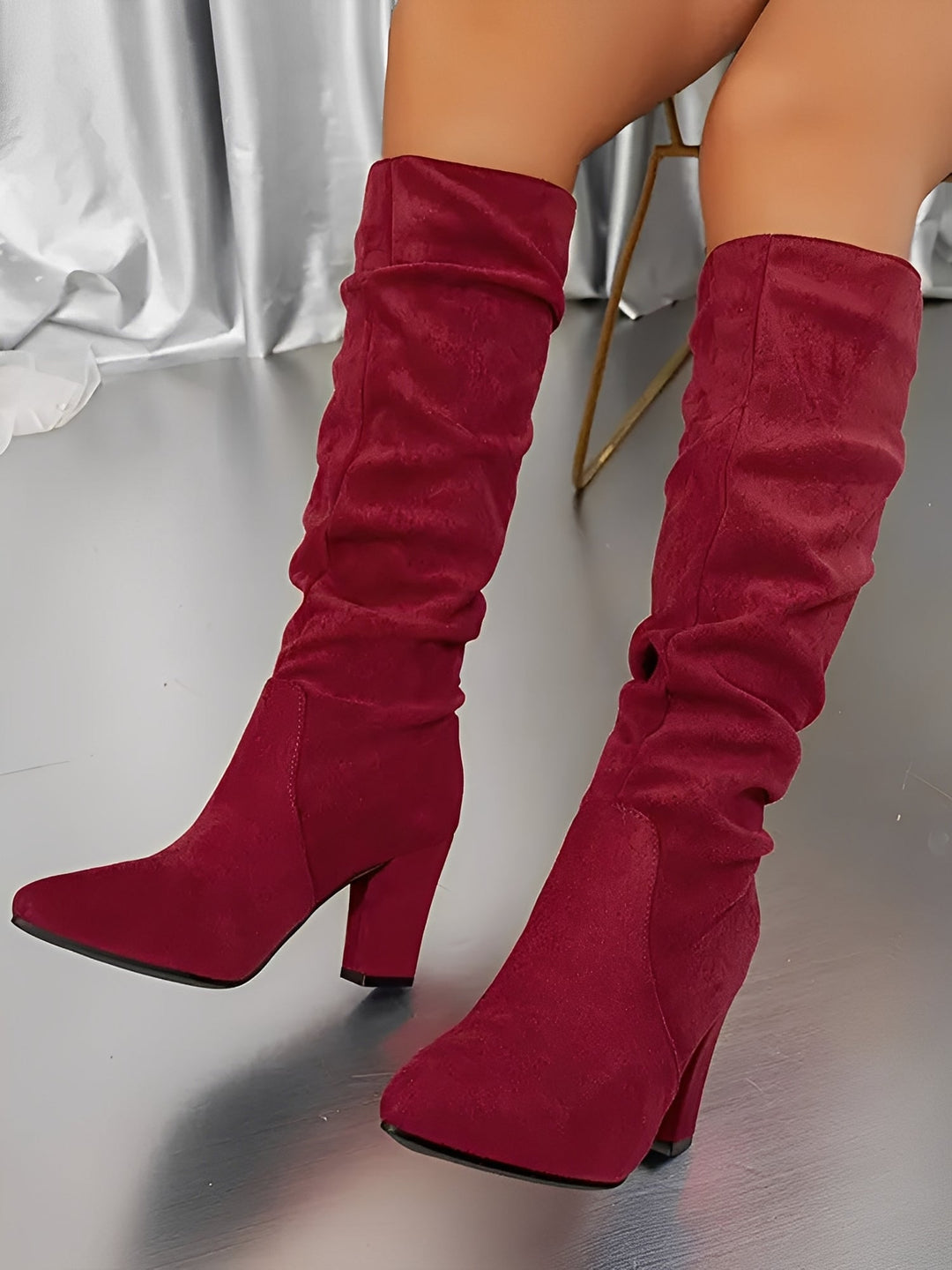 Renée | Bottes élégantes beiges hautes à talon bout pointu pour femme