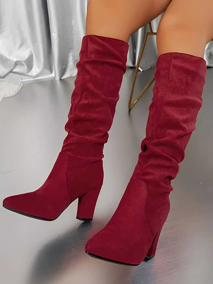 Renée | Bottes élégantes beiges hautes à talon bout pointu pour femme