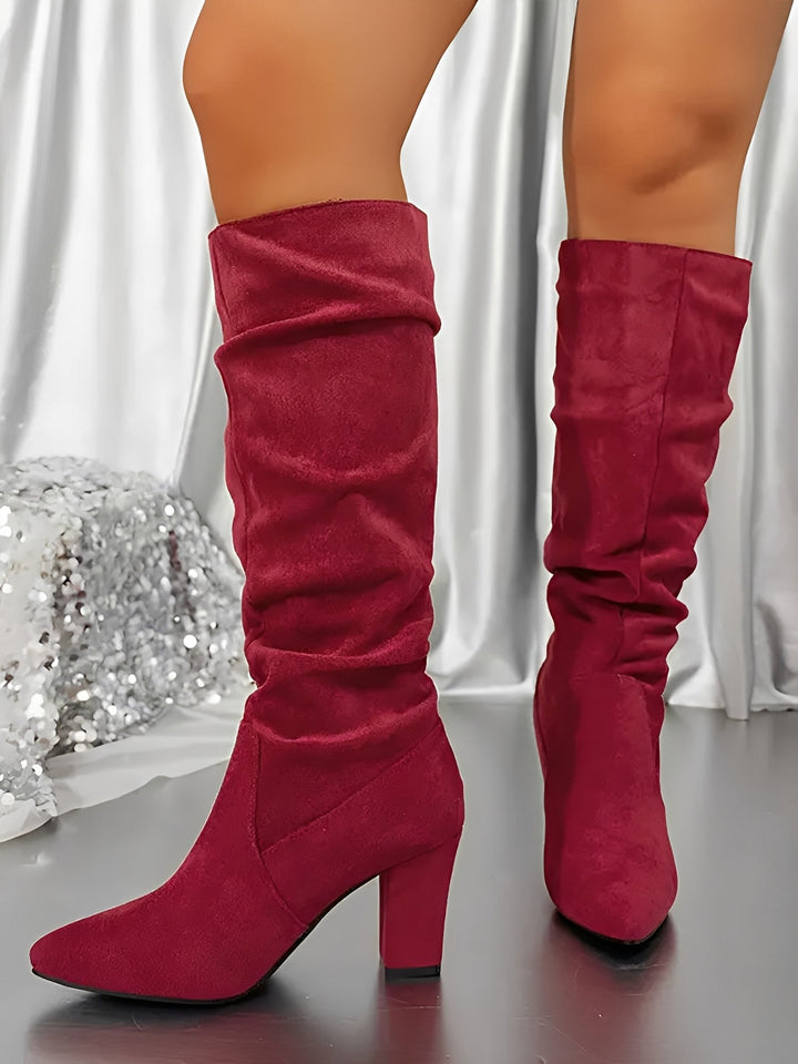 Renée | Bottes élégantes beiges hautes à talon bout pointu pour femme