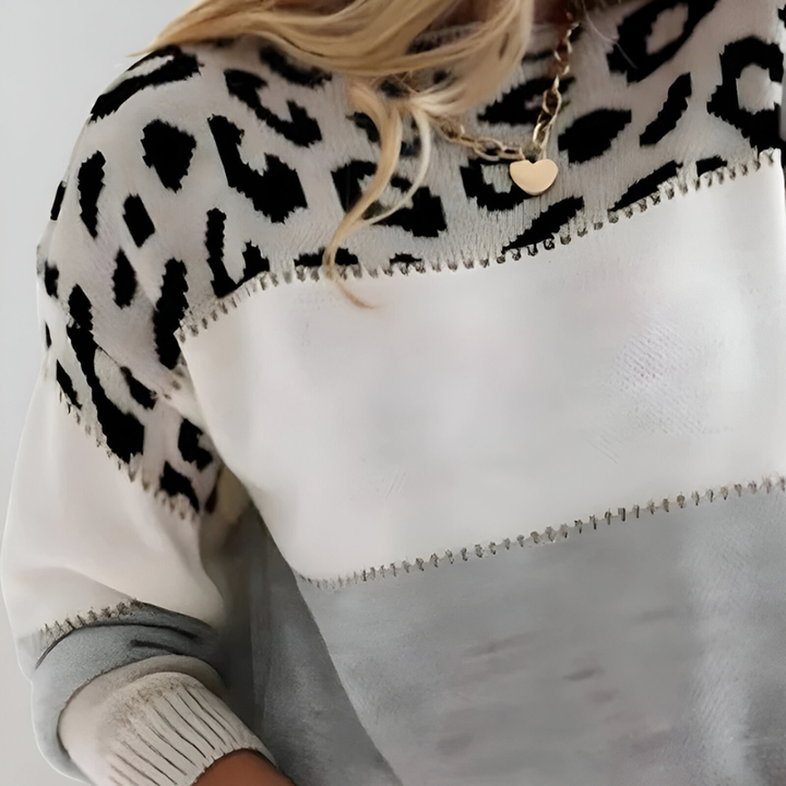 Raphaëlle | Pull élégant en maille à imprimé léopard et col rond pour femme