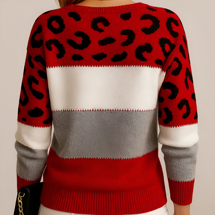 Raphaëlle | Pull élégant en maille à imprimé léopard et col rond pour femme