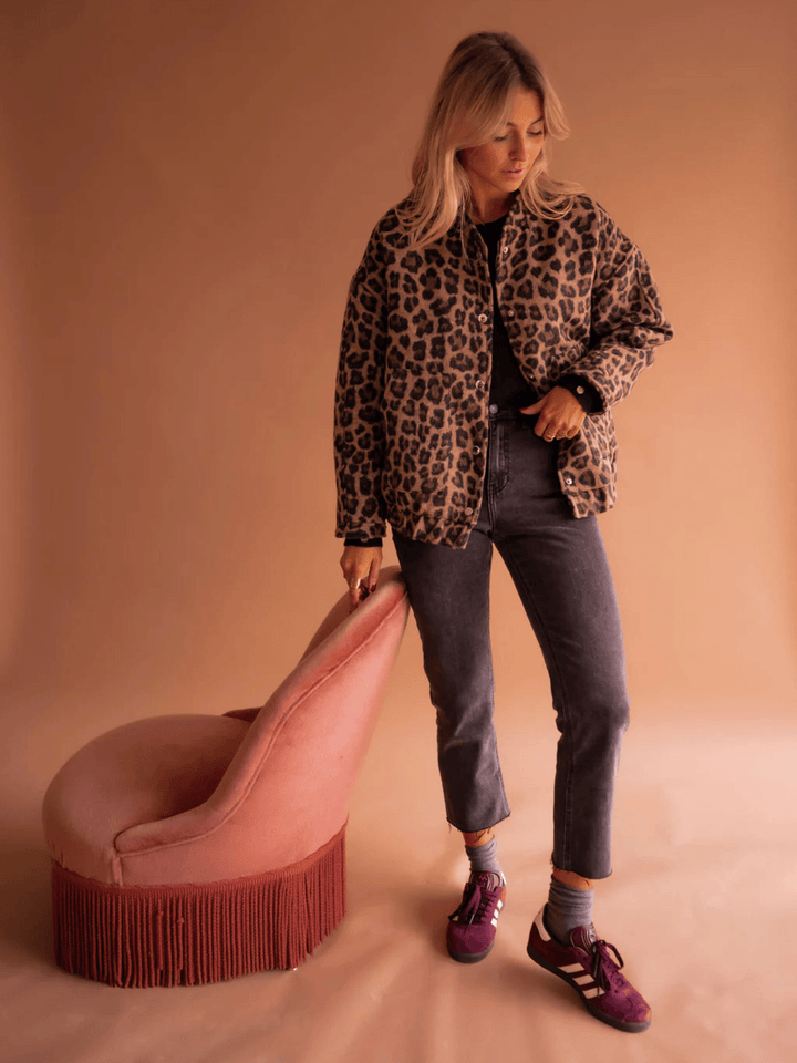 Gwendoline | Veste chic polaire teddy à imprimé léopard pour femme