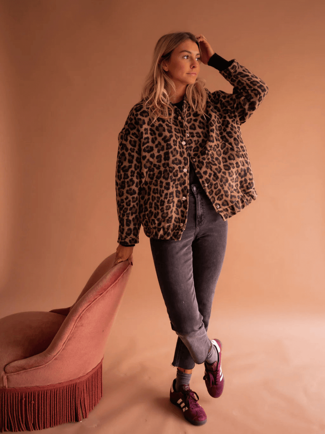 Gwendoline | Veste chic polaire teddy à imprimé léopard pour femme