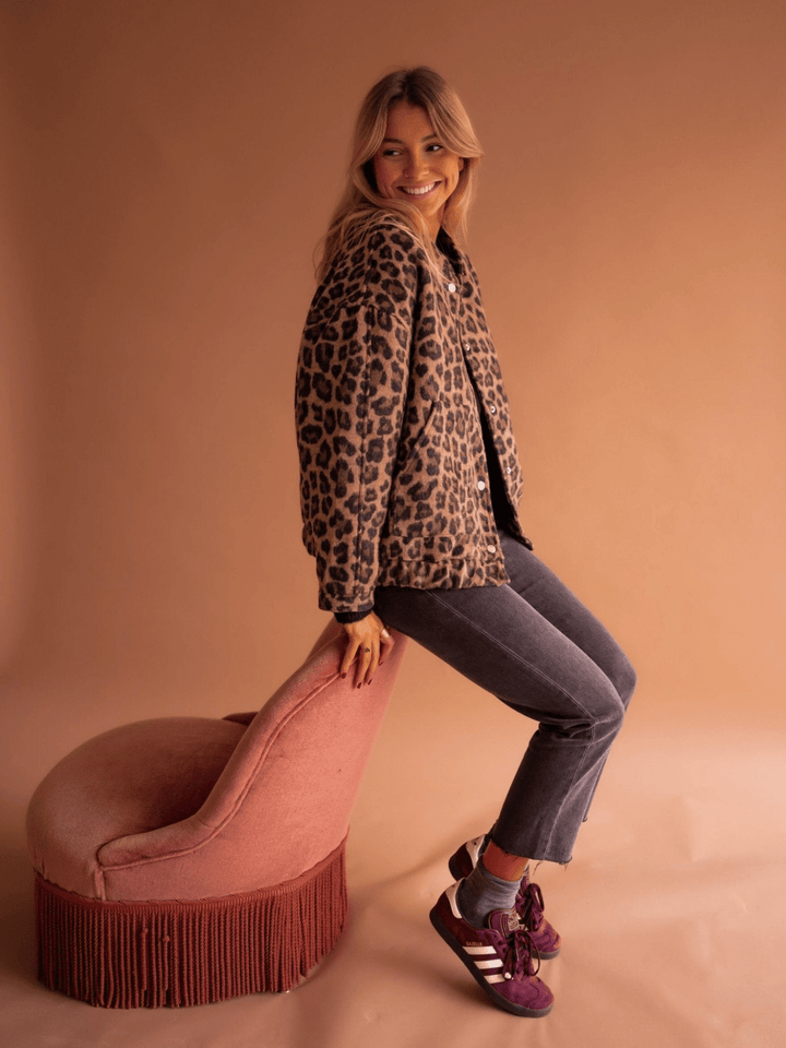 Gwendoline | Veste chic polaire teddy à imprimé léopard pour femme