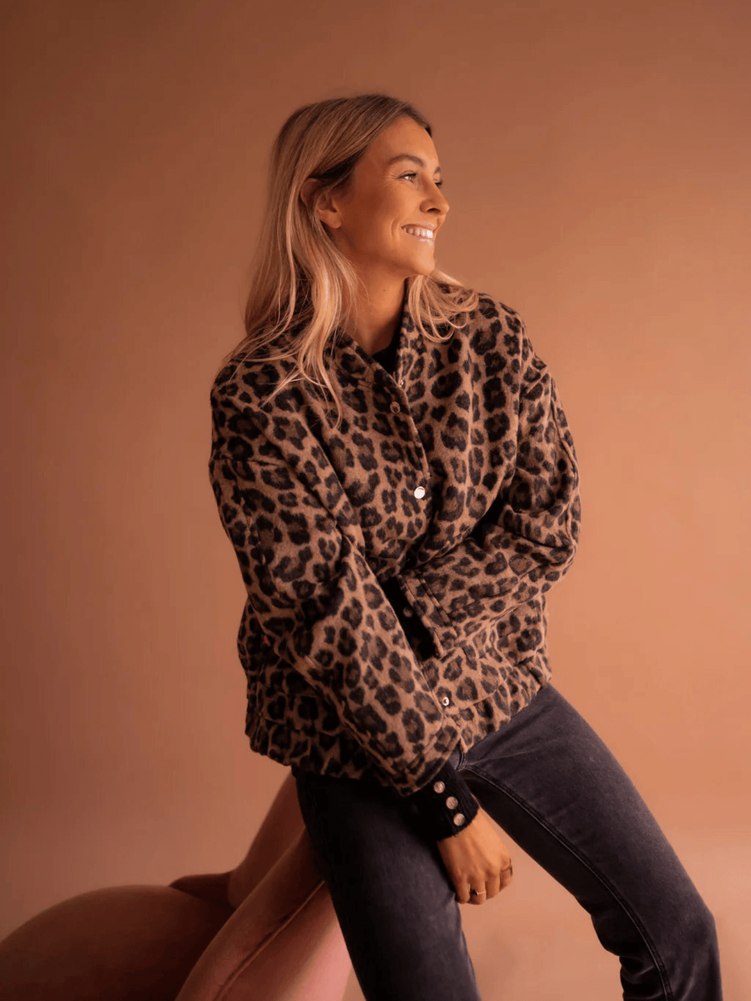 Gwendoline | Veste chic polaire teddy à imprimé léopard pour femme
