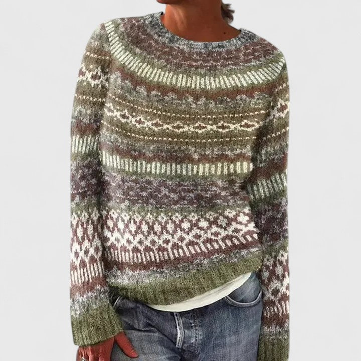 Edna | Pull chic en maille jacquard à col rond pour femme