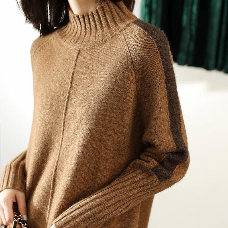 Gertrude | Robe pull élégante longue oversize en maille côtelée à col roulé pour femme