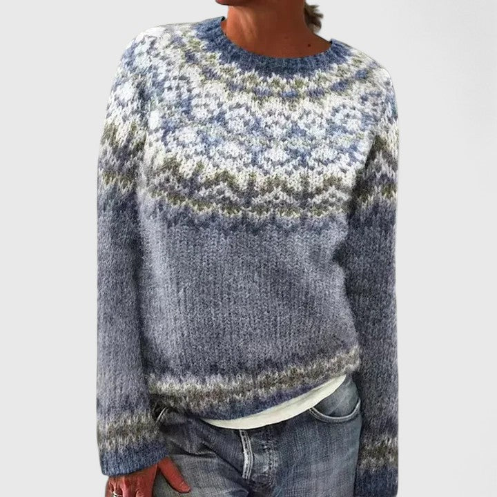 Edna | Pull chic en maille jacquard à col rond pour femme