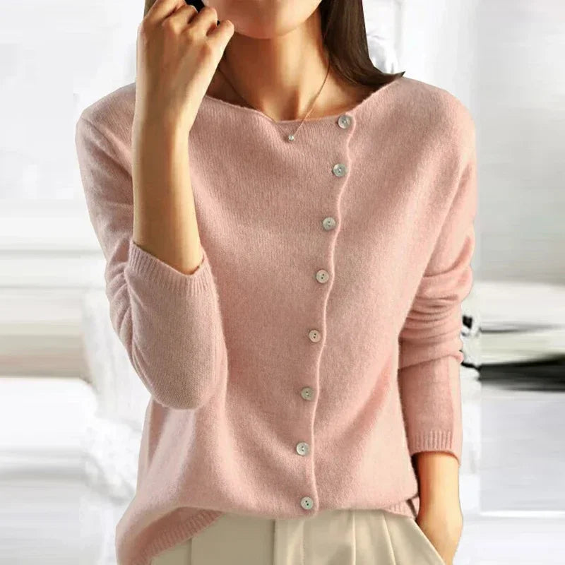 Théa | Cardigan chic en maille cachemire col V à boutons pour femme