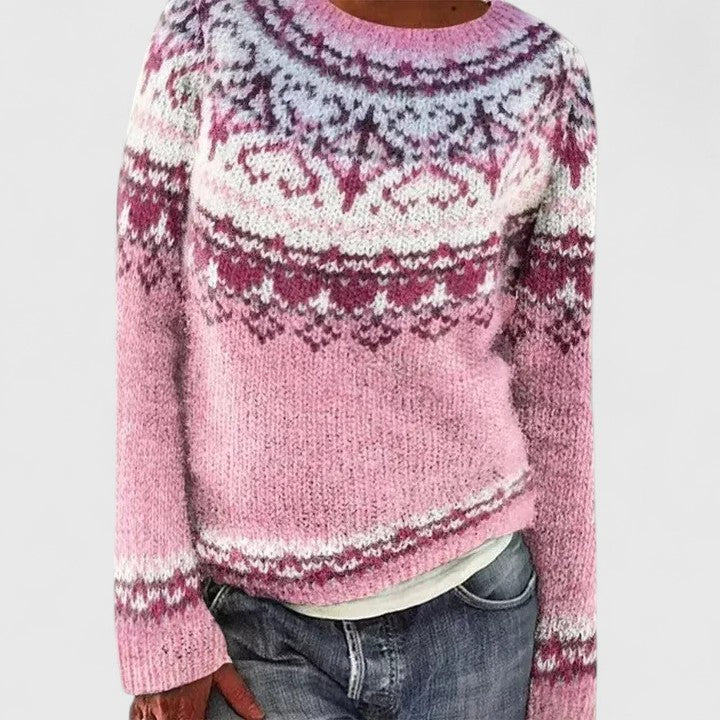 Edna | Pull chic en maille jacquard à col rond pour femme