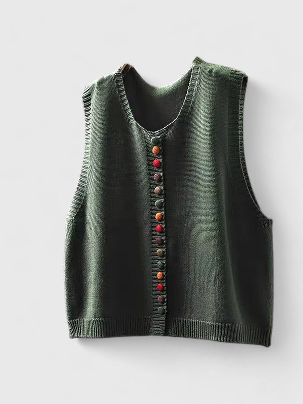 Véronique | Gilet élégant sans manches en maille à col V et boutons pour femme