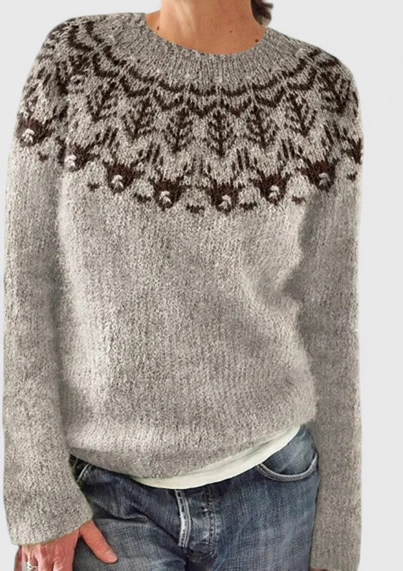 Edna | Pull chic en maille jacquard à col rond pour femme