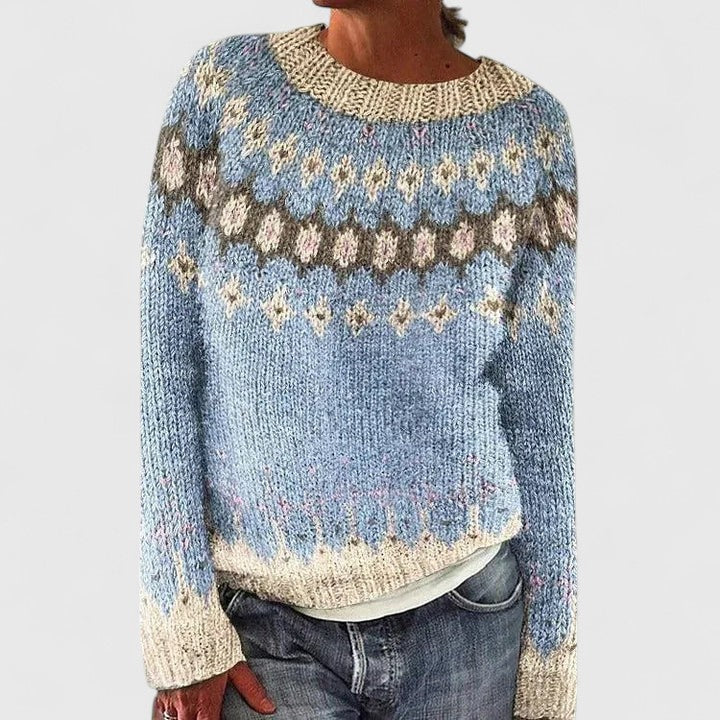 Edna | Pull chic en maille jacquard à col rond pour femme