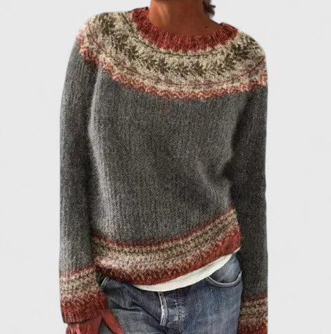Edna | Pull chic en maille jacquard à col rond pour femme
