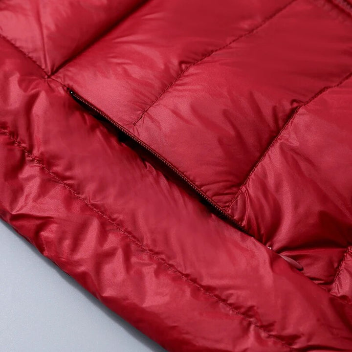 Flavia | Doudoune élégante légère réversible en duvet à capuche pour femme