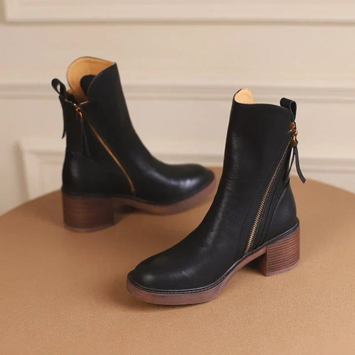 Rosalinde | Bottines chic en cuir à talon carré et fermeture éclair latérale pour femme