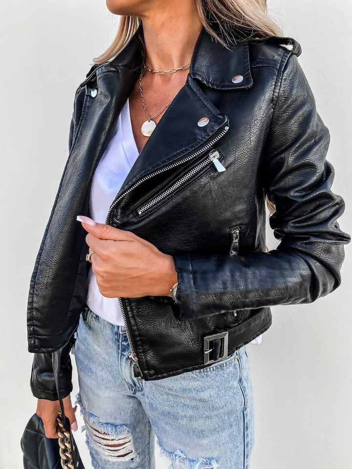 Leïla | Veste chic courte mi-saison en simili cuir à fermeture éclair pour femme