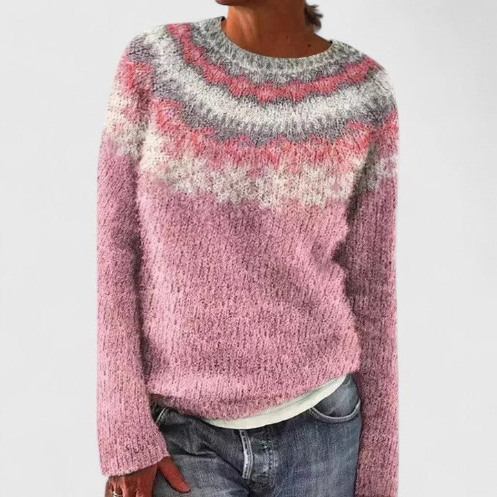 Edna | Pull chic en maille jacquard à col rond pour femme