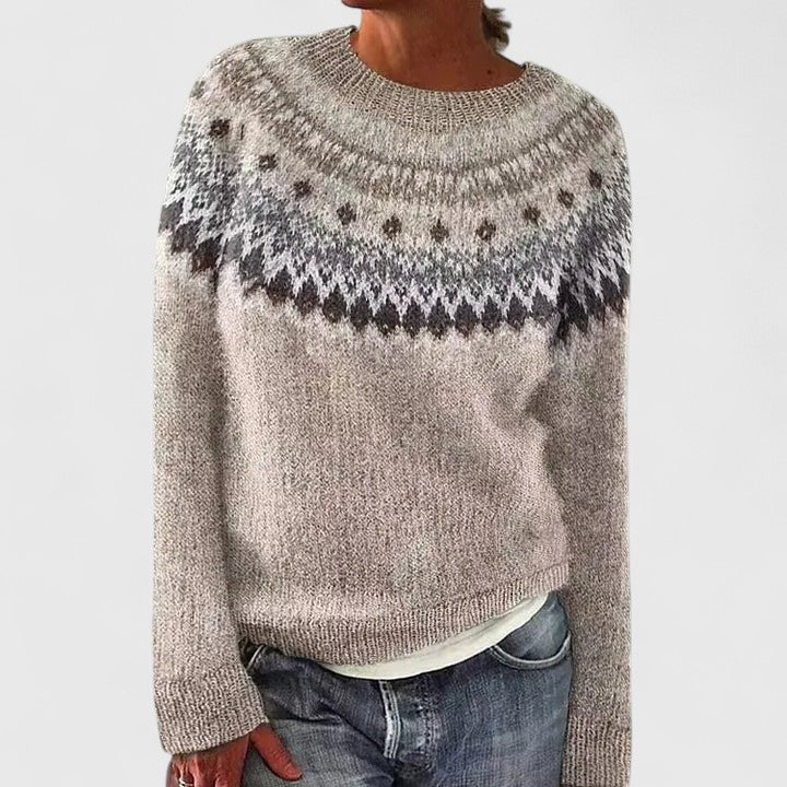 Edna | Pull chic en maille jacquard à col rond pour femme