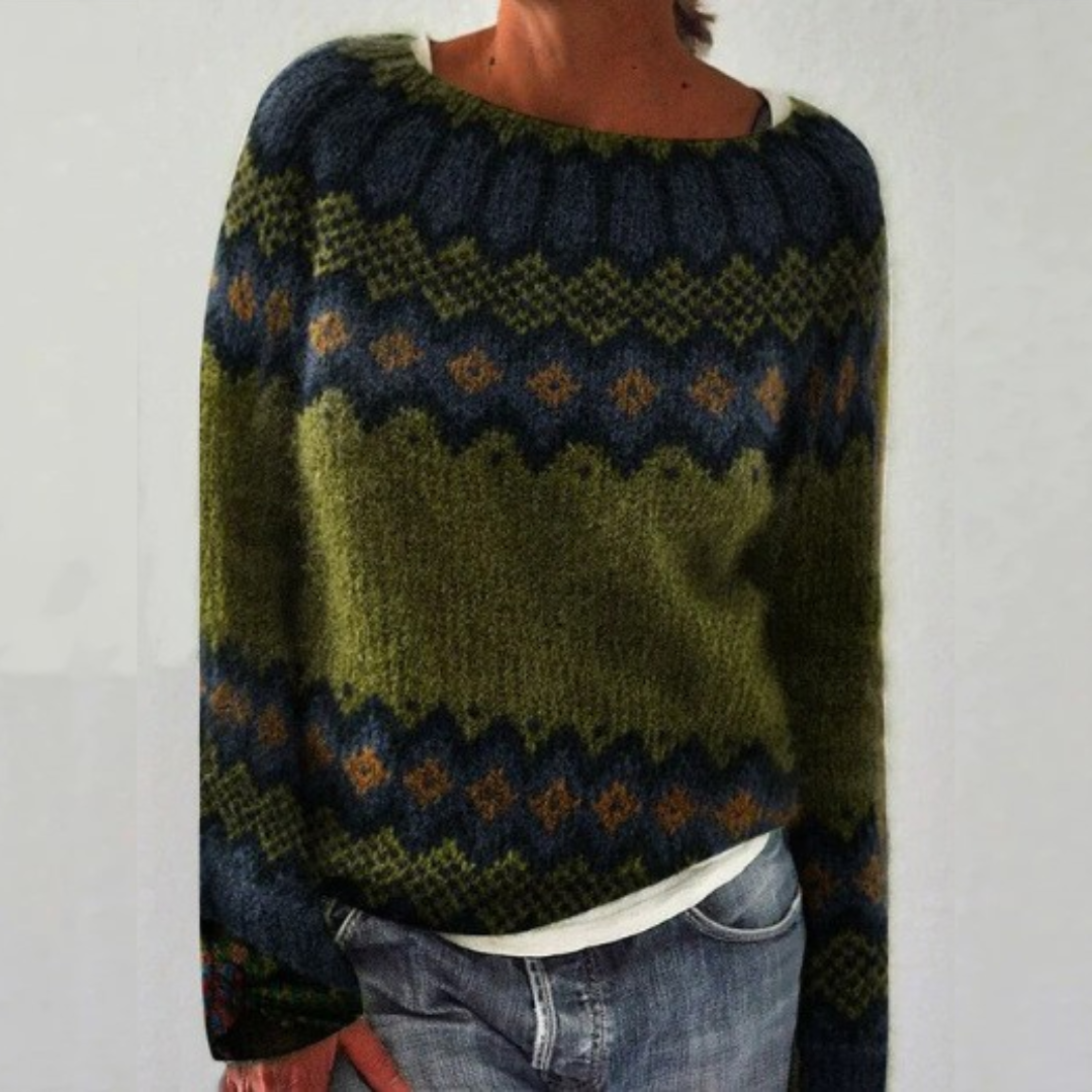 Tatienne | Pull élégant oversize jacquard en maille à col rond pour femme