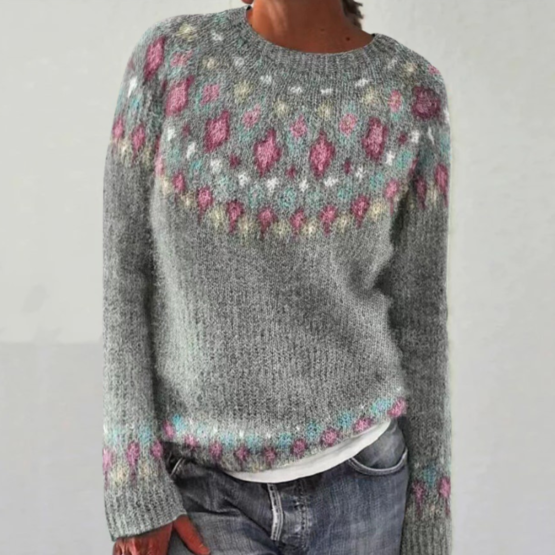 Tatienne | Pull élégant oversize jacquard en maille à col rond pour femme