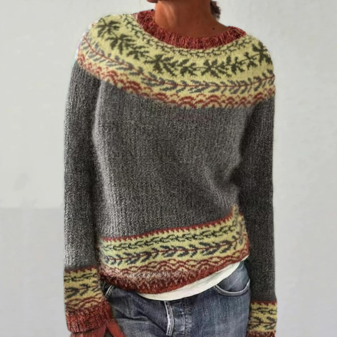 Tatienne | Pull élégant oversize jacquard en maille à col rond pour femme